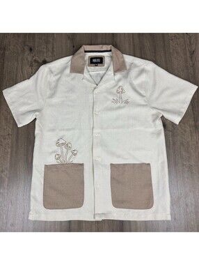 MALIBU By Drill Clothing Co. Men's Short Sleeve Shirt Size M Mushrooms BOHO